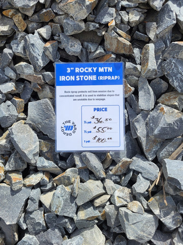 3" Rocky Mtn Iron Stone  (riprap) 1/3 cu yd.